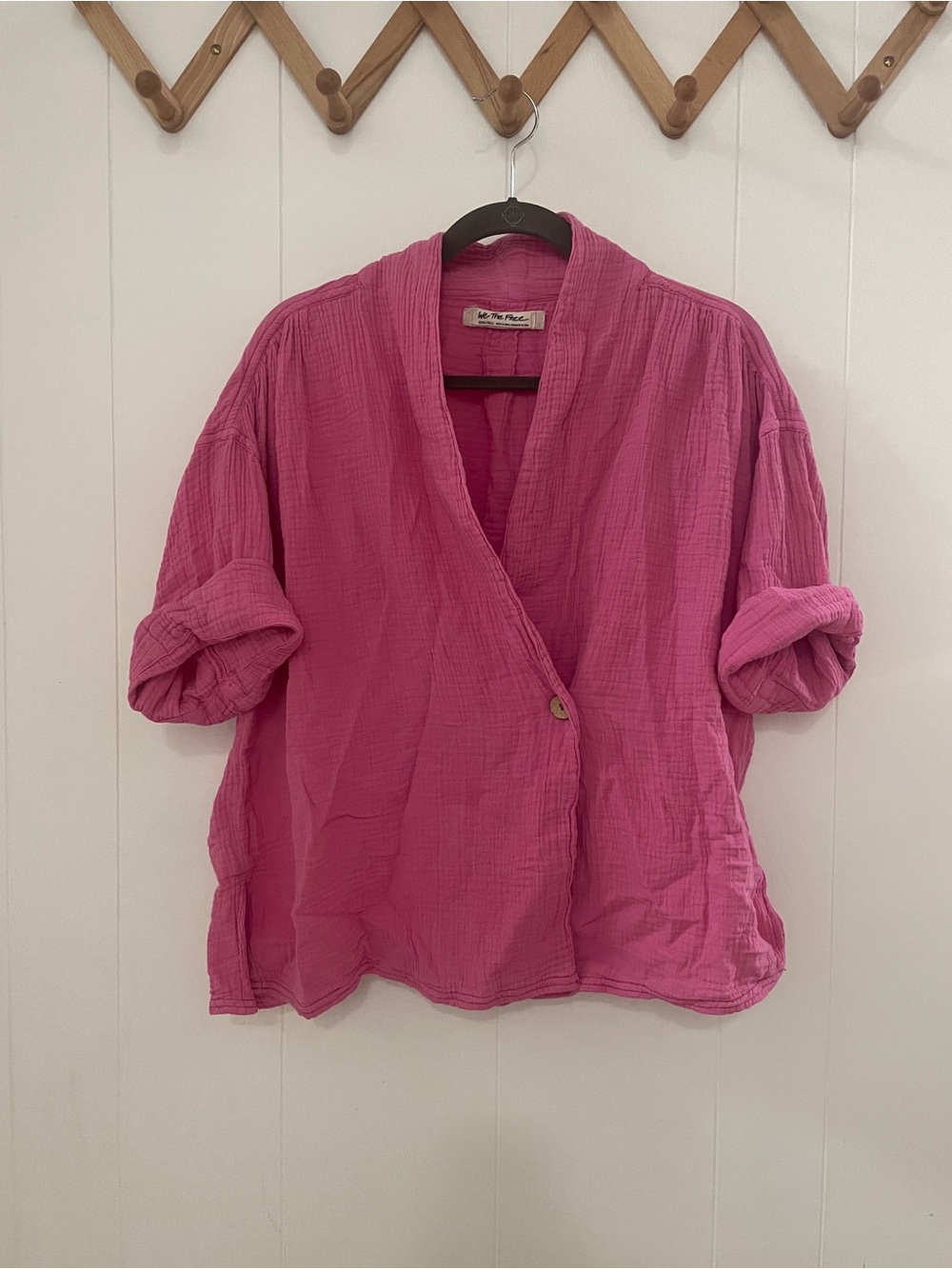 We the Free pink gauze Lou button short sleeve shirt